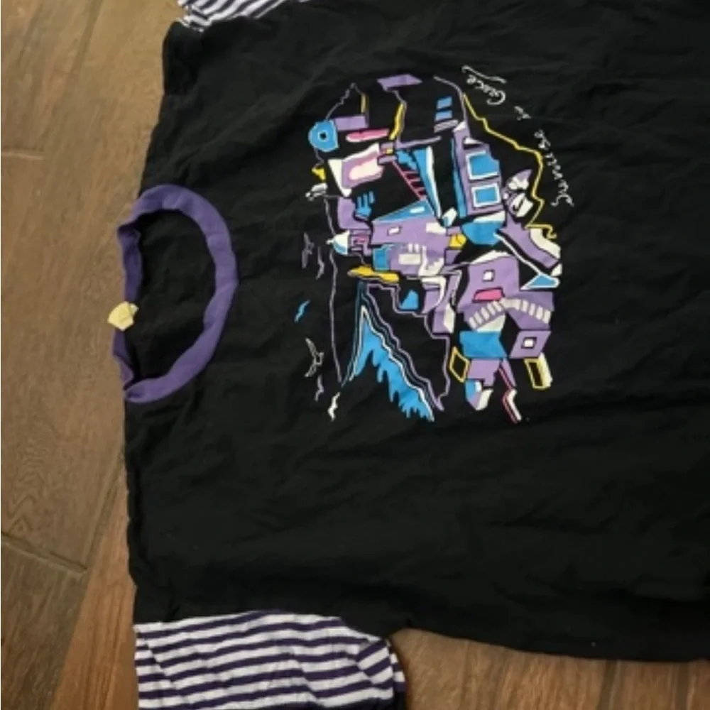 Black Tee Dress with Purple Accents & Colorful Embroidered Village